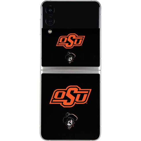 Oklahoma State University OSU on Black Galaxy Z Flip4 5G Skin